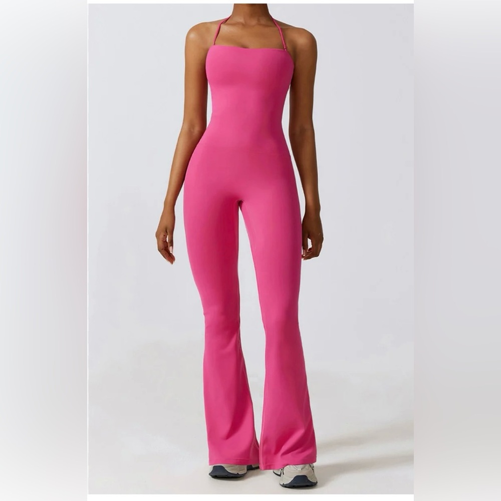 Baby Pink Flare Jumpsuit by Tictoc